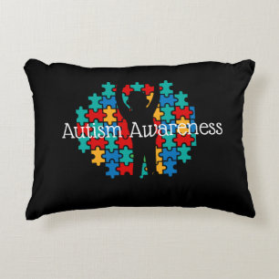 Black Autism Awareness puzzle  Decorative Cushion