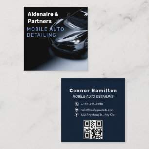Black Auto Detailing, Auto Repair Black qr code Square Business Card