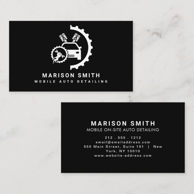 Black Auto Detailing, Auto Repair Logo Black Busin Business Card (Front/Back)