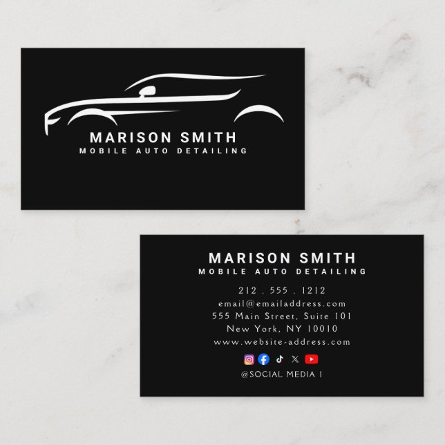 Black Auto Detailing, Auto Repair Logo Black Business Card (Front/Back)