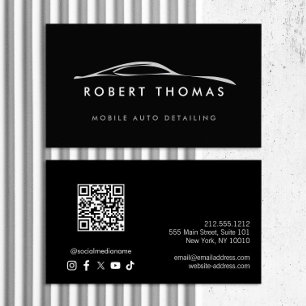 Black Auto Detailing, Auto Repair Logo QR Code Business Card