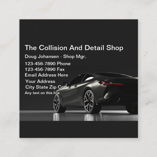 Black Automotive Collision Auto Body Square  Square Business Card (Front)