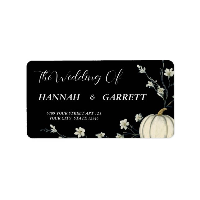 Black Autumn Pumpkin Wedding Address Label (Front)