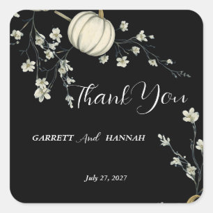 Black Autumn Pumpkin Wedding Square Sticker