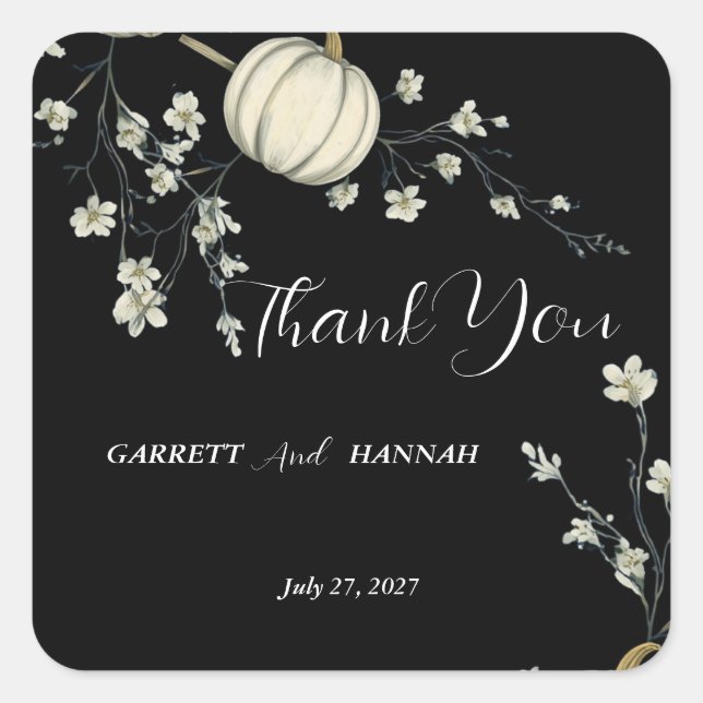 Black Autumn Pumpkin Wedding Square Sticker (Front)