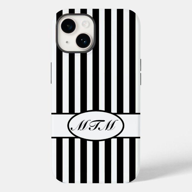 Black Autumnal Stripes with monogram Case-Mate iPhone Case (Back)
