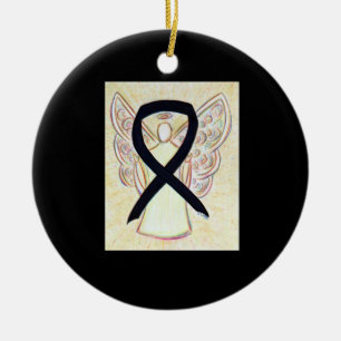 Black Awareness Ribbon Angel Custom Art Ornaments
