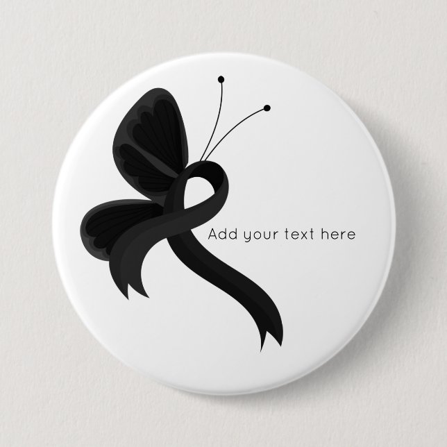 Black Awareness Ribbon Butterfly  7.5 Cm Round Badge (Front)