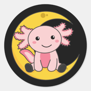 Black Axoltolt On The Moon Good Night Classic Roun Round Sticker
