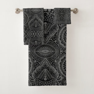 Black aztec pattern  bath towel set
