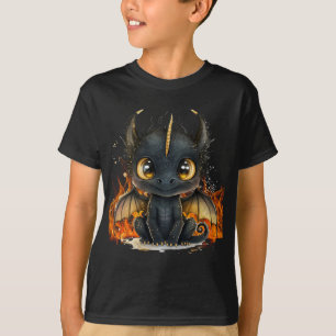 Black Baby dragon on fire T-Shirt