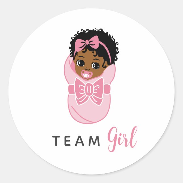 Black Baby Girl in Pink Blanket Gender Reveal Classic Round Sticker (Front)