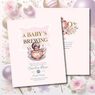 Black Baby Girl is Brewing Tea Party Shower Floral