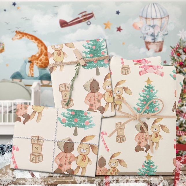 Black Baby Girl's First Christmas Holiday Wrapping Paper Sheet (Black Baby Girl's First Christmas Holiday Gift Wrapping Paper Sheets Trio)