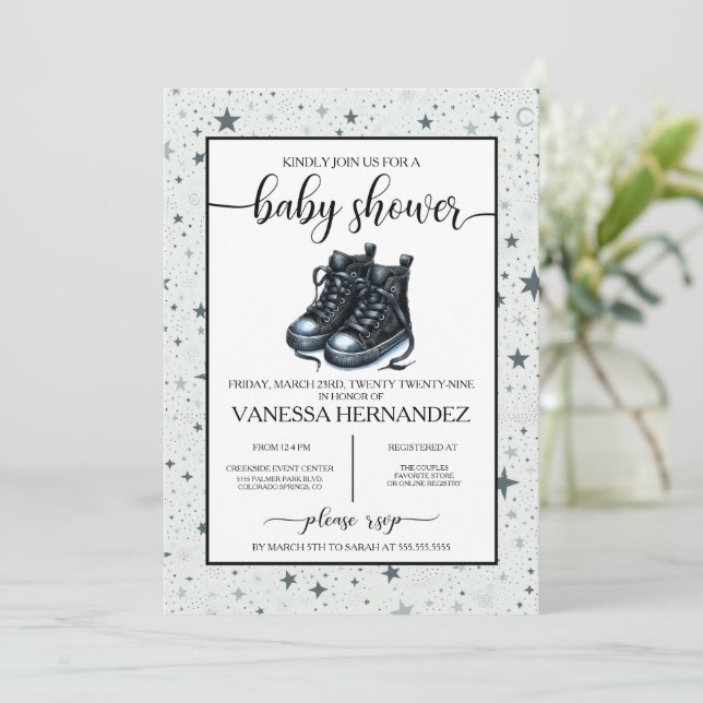 Black Baby High Tops Baby Shower Invitation (Standing Front)