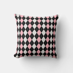 Black & BABY PINK Diamonds ARGYLE Pattern Cushion