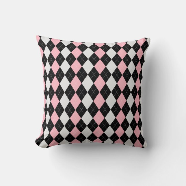 Black & BABY PINK Diamonds ARGYLE Pattern Cushion (Front)