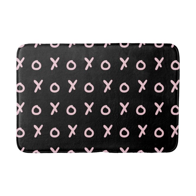 Black & Baby Pink X O XO XO's Trendy Cute Bath Mat (Front)
