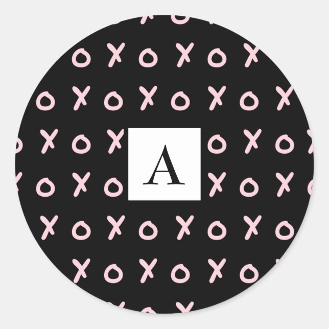 Black & Baby Pink X O XO XO's Trendy Cute Classic Round Sticker (Front)