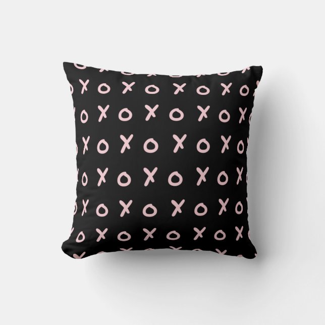 Black & Baby Pink X O XO XO's Trendy Cute Cushion (Front)