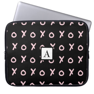 Black & Baby Pink X O XO XO's Trendy Cute Laptop Sleeve