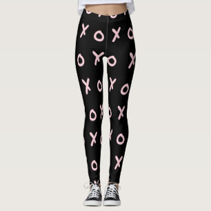 Black & Baby Pink X O XO XO's Trendy Cute Leggings