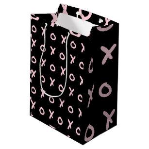 Black & Baby Pink X O XO XO's Trendy Cute Medium Gift Bag