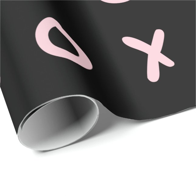 Black & Baby Pink X O XO XO's Trendy Cute Wrapping Paper (Roll Corner)