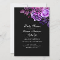 Black baby shower. Watercolor purple flowers