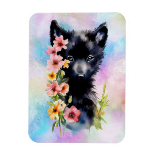 Black Baby Wolf cub watercolor art painting Magnet