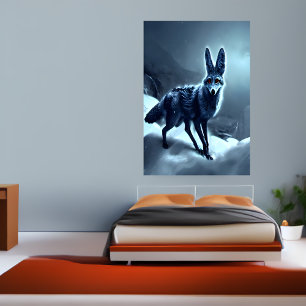 Black backed jackal in the snowy    AI Art  Poster