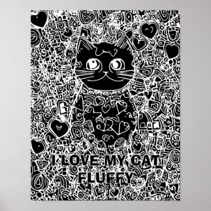 Black Background Abstract Cat Adult Colouring Poster