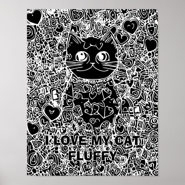 Black Background Abstract Cat Adult Colouring Poster (Front)