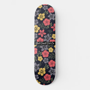 Black background and Colourful Flowers Skateboard