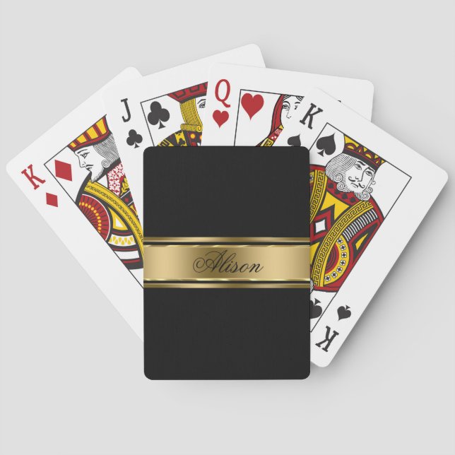 Black Background And Gold Stripe Playing Cards (Back)