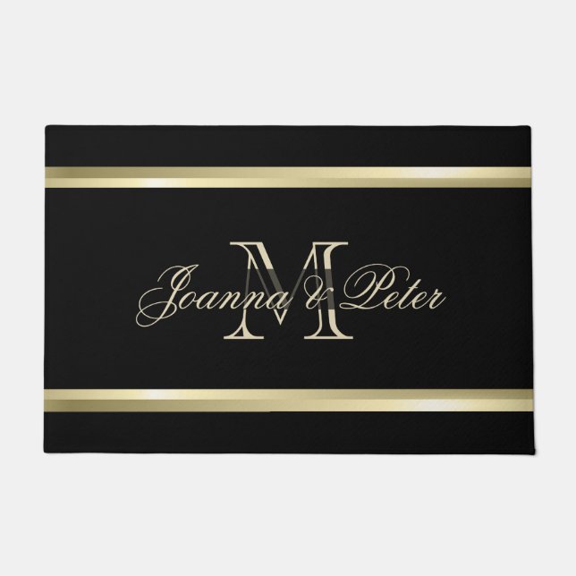 Black Background And Gold Stripes Doormat (Front)