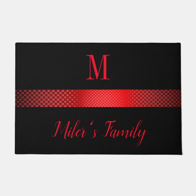 Black Background And Red Stripes Doormat (Front)