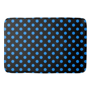 Black Background Blue Polka Dots Bath Mat
