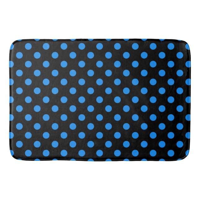 Black Background Blue Polka Dots Bath Mat (Front)