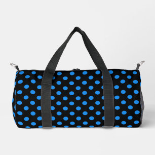 Black Background Blue Polka Dots Duffle Bag