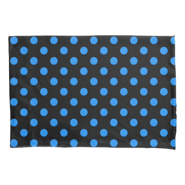 Black Background Blue Polka Dots Pillowcase (Front)