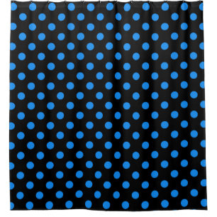 Black Background Blue Polka Dots Shower Curtain