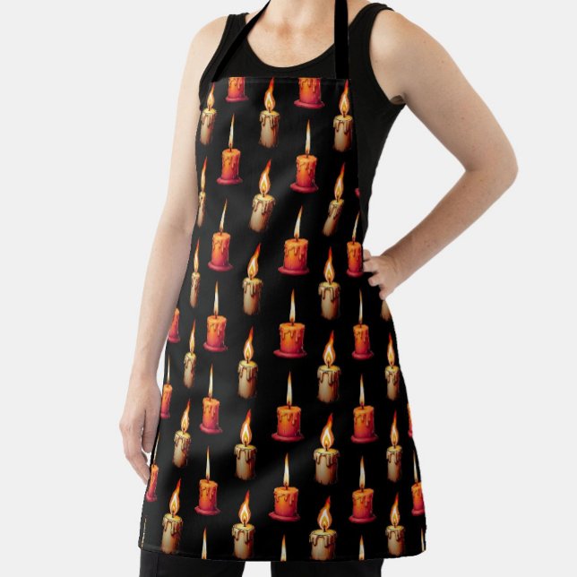 Black Background Burning Candles Pattern Design Apron (Creator Uploaded)