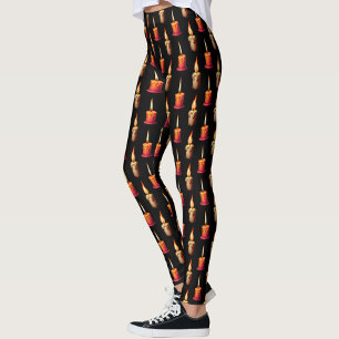 Black Background Burning Candles Pattern Design Leggings