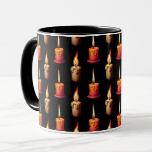 Black Background Burning Candles Pattern Design Mug