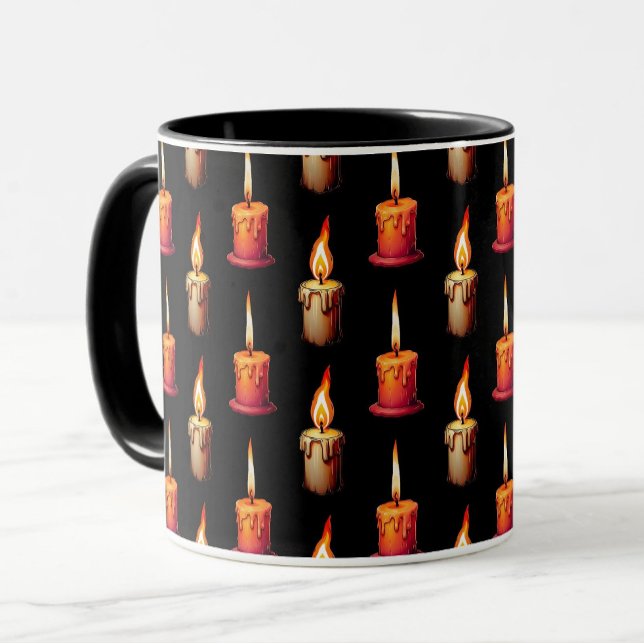 Black Background Burning Candles Pattern Design Mug (Creator Uploaded)