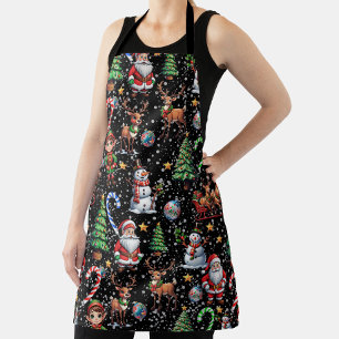 Black Background Christmas Decorative Pattern Apron