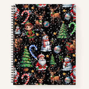 Black Background Christmas Decorative Pattern Notebook