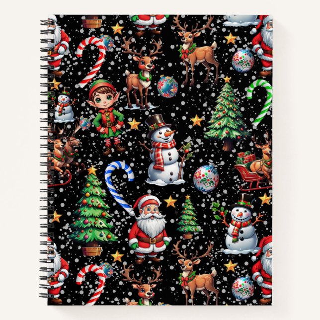 Black Background Christmas Decorative Pattern Notebook (Front)