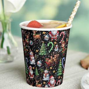 Black Background Christmas Decorative Pattern Paper Cups